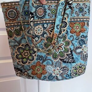 Vera Bradley Blue and Brown Floral Tote Bag